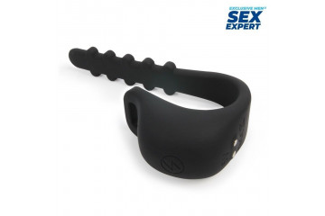 Черное эрекционное кольцо с электростимуляцией Sex Expert