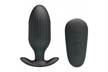 Черная анальная вибропробка с электростимуляцией и пультом ДУ Royal Pleasure - 9,2 см.