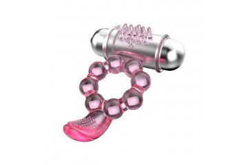 Розовое эрекционное кольцо с вибростимуляцией клитора Baile