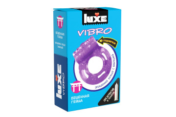 Лиловое эрекционное виброкольцо Luxe VIBRO «Бешеная Гейша» + презерватив