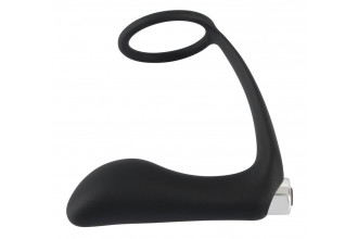 Черное эрекционное кольцо с анальной вибропробкой Vibrating Ring & Plug
