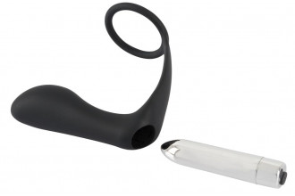 Черное эрекционное кольцо с анальной вибропробкой Vibrating Ring & Plug