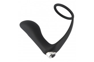 Черное эрекционное кольцо с анальной вибропробкой Vibrating Ring & Plug