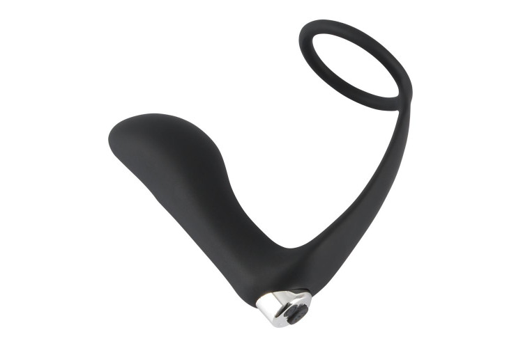 Черное эрекционное кольцо с анальной вибропробкой Vibrating Ring & Plug