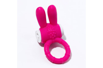 Розовое эрекционное кольцо Зайчик с вибрацией