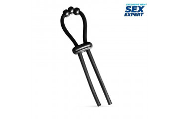 Черное эрекционное кольцо со стимулирующими бусинами