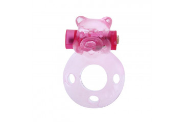 Розовое эрекционное виброкольцо с мишкой на вибропуле
