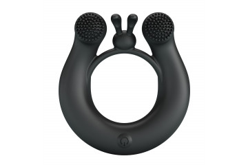 Черное эрекционное кольцо Dahlia с 2 стимулирующими щеточками