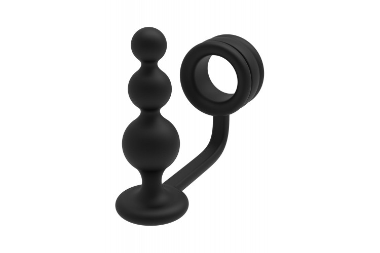 Черное эрекционное кольцо с анальной елочкой Cockring With Beaded Anal Plug Черное эрекционное кольцо с анальной елочкой Cockring With Beaded Anal Plug