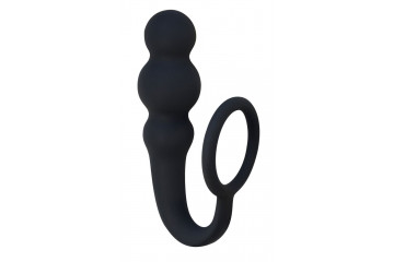 Чёрное эрекционное кольцо Legend с анальным стимулятором
