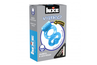 Голубое эрекционное виброкольцо Luxe VIBRO «Дьявол в доспехах» + презерватив