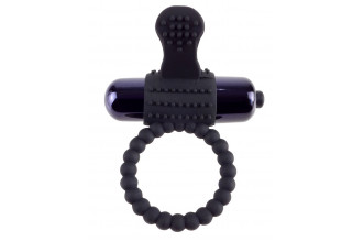 Черное эрекционное виброкольцо Vibrating Silicone Super Ring