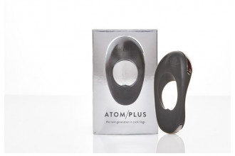 Черное эрекционное виброкольцо с двумя виброэлементами ATOM PLUS
