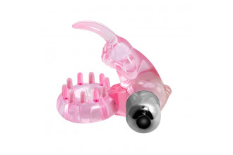 Розовое эрекционное виброкольцо с клиторальным зайчиком Love Rabbit Ring
