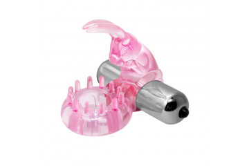 Розовое эрекционное виброкольцо с клиторальным зайчиком Love Rabbit Ring