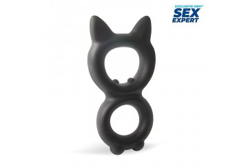 Черное двойное эрекционное кольцо с кошачьими ушками