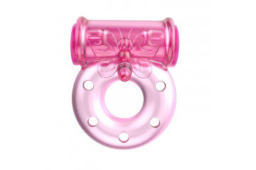 Розовое эрекционное кольцо с бабочкой на вибропуле