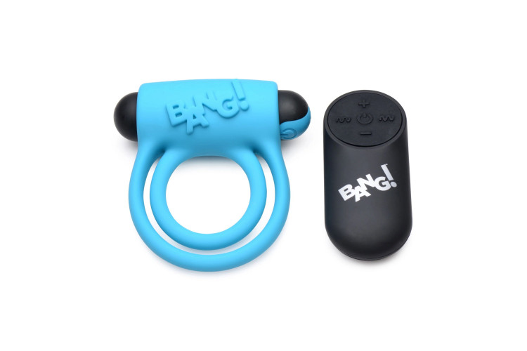 Голубое эрекционное виброкольцо 28X Remote Control Vibrating Cock Ring & Bullet