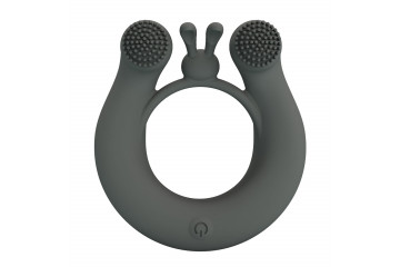 Серое эрекционное кольцо Dahlia с 2 стимулирующими щеточками