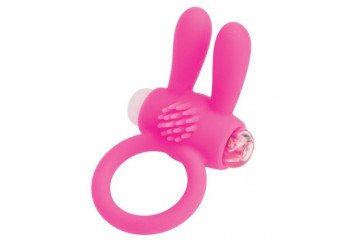 Розовое эрекционное виброкольцо A-toys с ушками