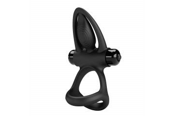 Черное эрекционное кольцо с 10 режимами вибрации и подхватом мошонки