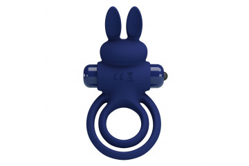 Синее эрекционное кольцо с вибростимуляцией клитора Powerful Ring