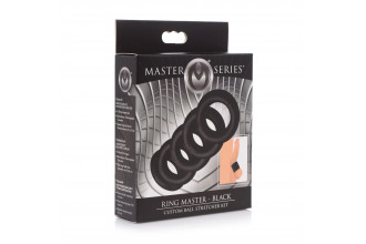 Комплект из 5 черных эрекционных колец для мошонки Ring Master Custom Ball Stretcher Kit