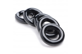 Комплект из 5 черных эрекционных колец для мошонки Ring Master Custom Ball Stretcher Kit