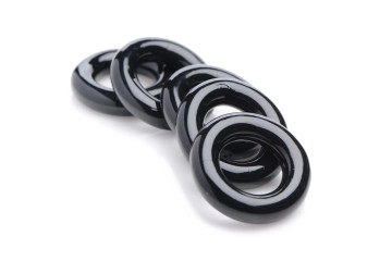 Комплект из 5 черных эрекционных колец для мошонки Ring Master Custom Ball Stretcher Kit