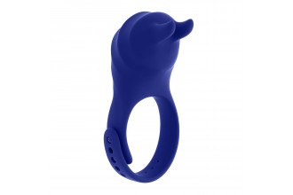 Синее эрекционное виброкольцо с клиторальной подушечкой и пультом ДУ Adjustable Fun Ring