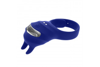 Синее эрекционное виброкольцо с клиторальной подушечкой и пультом ДУ Adjustable Fun Ring
