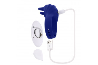 Синее эрекционное виброкольцо с клиторальной подушечкой и пультом ДУ Adjustable Fun Ring