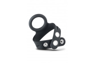 Черное эрекционное кольцо с подхватом мошонки на кнопках VS6