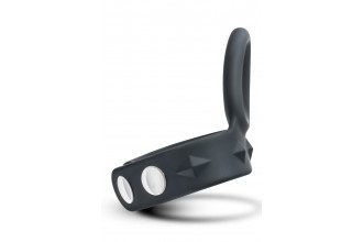 Черное эрекционное кольцо с подхватом мошонки на кнопках VS6