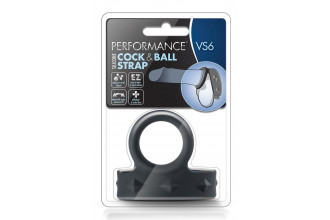 Черное эрекционное кольцо с подхватом мошонки на кнопках VS6