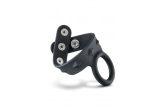 Черное эрекционное кольцо с подхватом мошонки на кнопках VS6