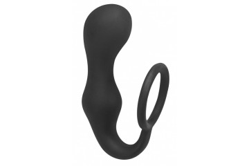 Чёрное эрекционное кольцо с анальной пробкой Double Pleasure Anal Plug