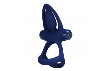 Синее эрекционное кольцо с 10 режимами вибрации и подхватом мошонки