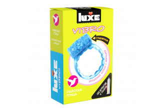 Голубое эрекционное виброкольцо Luxe VIBRO «Райская птица» + презерватив