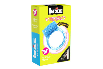 Голубое эрекционное виброкольцо Luxe VIBRO «Райская птица» + презерватив