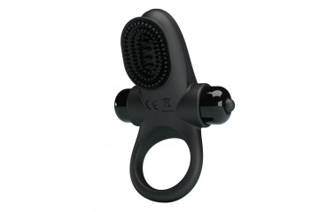 Черное эрекционное виброкольцо в клиторальной щеточкой Vibrant Penis Ring II