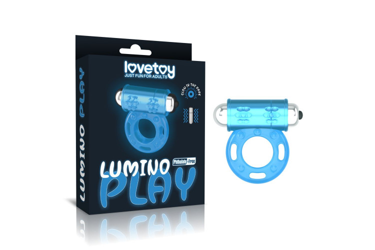 Голубое, светящееся в темноте эрекционное виброкольцо Lumino Play Vibrating Penis Ring