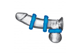 Комплект из трех голубых эрекционных колец 3-Pack Ribbed Rider Cock Ring Set