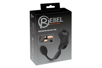 Черное виброкольцо с анальной пробкой Cock Ring with RC Butt Plug