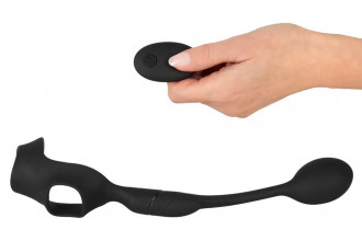 Черное виброкольцо с анальной пробкой Cock Ring with RC Butt Plug