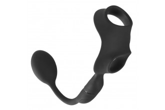 Черное виброкольцо с анальной пробкой Cock Ring with RC Butt Plug