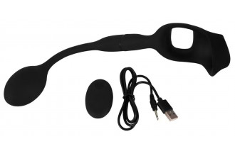 Черное виброкольцо с анальной пробкой Cock Ring with RC Butt Plug