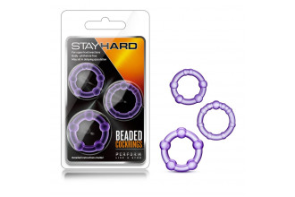 Набор из 3 фиолетовых эрекционных колец Stay Hard Beaded Cockrings
