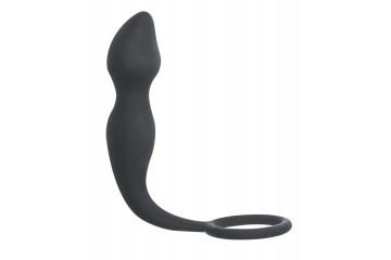 Серое эрекционное кольцо Sensation с анальным стимулятором