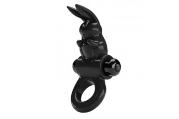 Черное эрекционное кольцо со стимулятором клитора в виде кролика Exciting ring